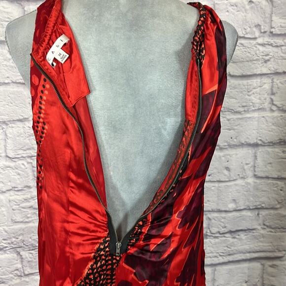 CAbi Red and Black Patchwork Silk Blend Burnout Top - Picture 5 of 10